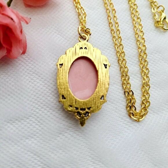 Gray Rose Goth Victorian Gold Necklace Cameo Punk - Picture 4 of 4